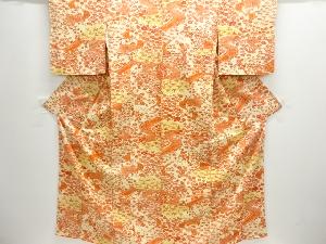 橋に草花模様小紋着物